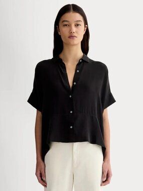 EVERLANE Women's The Boxy Shirt in Washable Silk Size 4 in Black